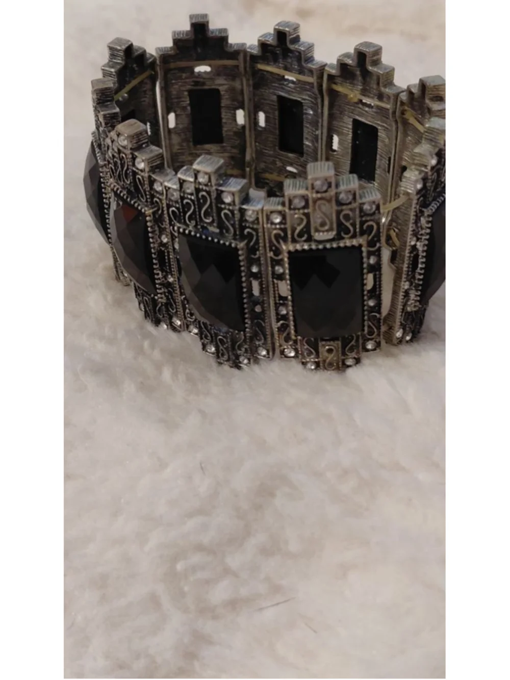 Women's Black & Silver Statement Bracelet One Size